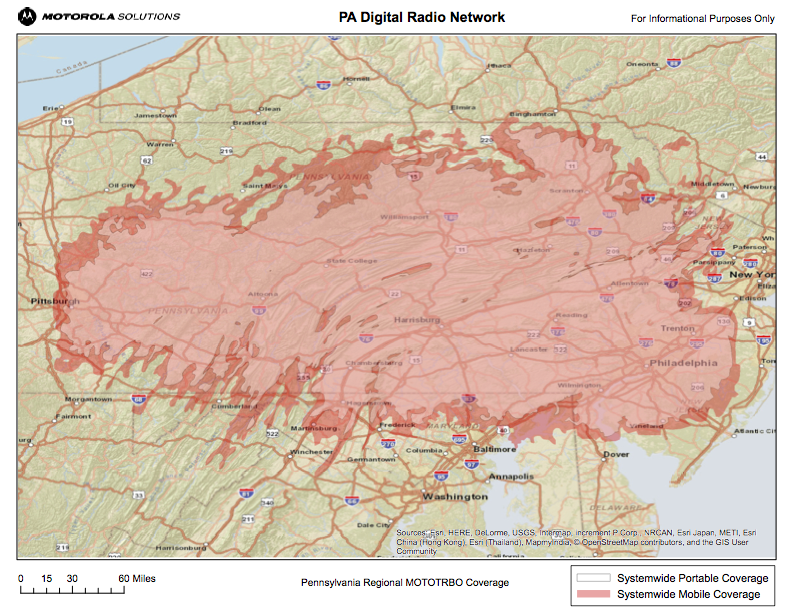 Motorola's Pennsylvania Digital Radio Network map